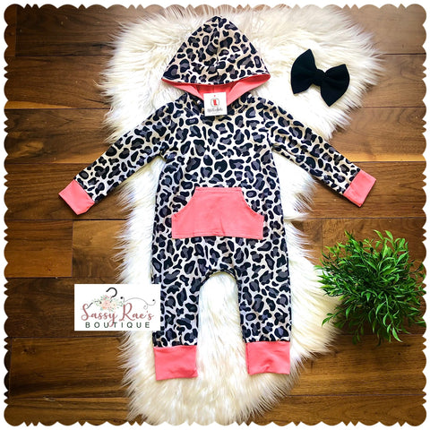 Grey & Coral Leopard Romper