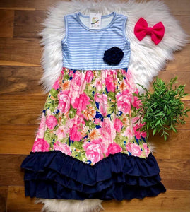 Navy & Stripes Floral Maxi Dress