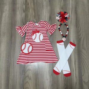 Baseball Stripe Dress w/ felt purse and Socks