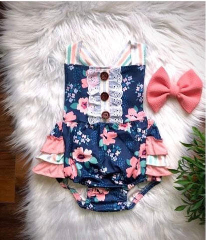 Navy & Pink Bubble Romper