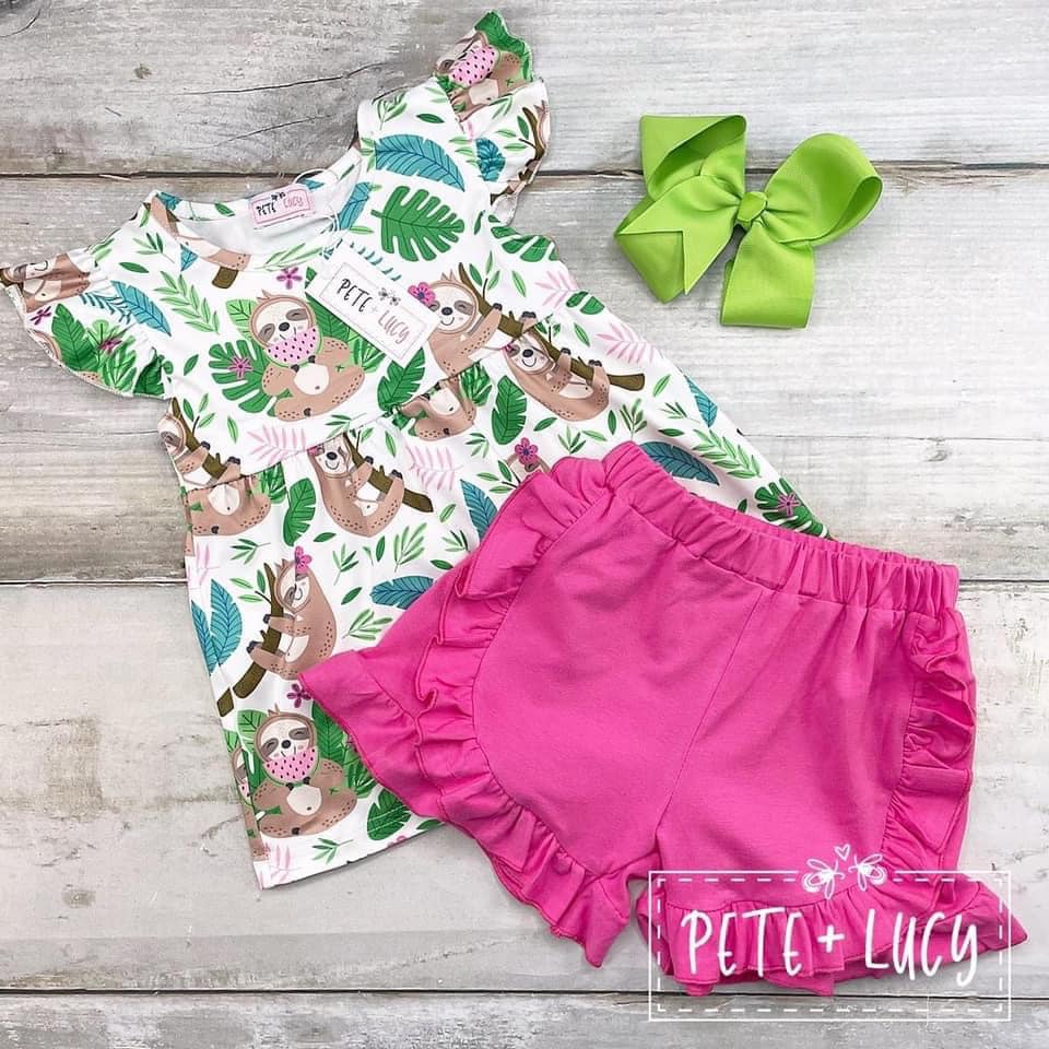 Tropical Sloths Shorts Set