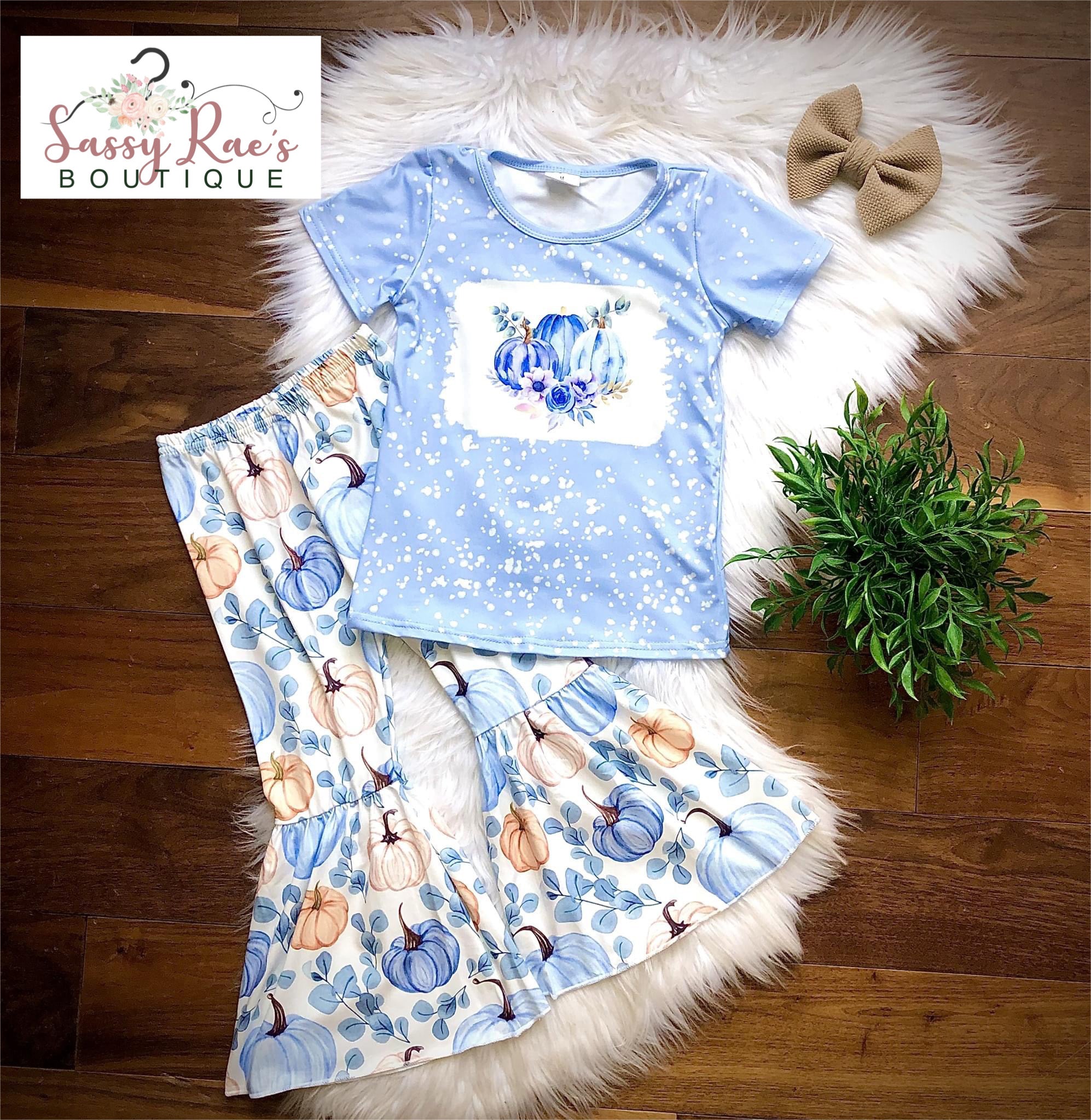 Powder Blue Pumpkin Bell Pants Set