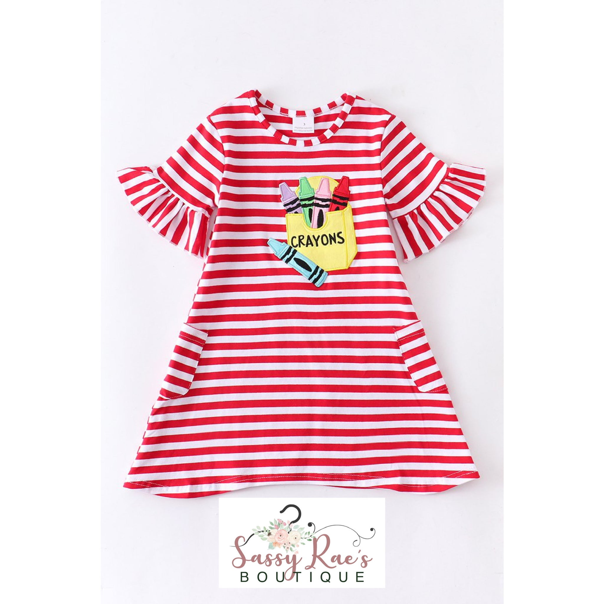 Crayon Appliqué Stripe Dress