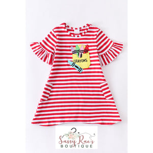 Crayon Appliqué Stripe Dress
